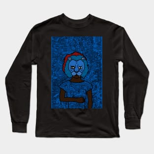 Sir - Dark Female Character with Animal Mask and Doodle Accent Long Sleeve T-Shirt